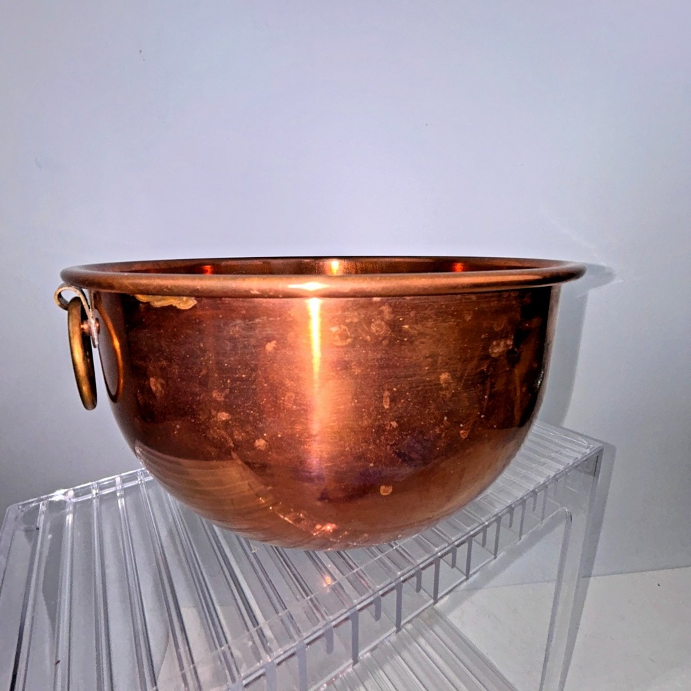 8" Copper Craft Guild Mixing Bowl, Brass Ring 4" Deep Cottagecore Baking Flat